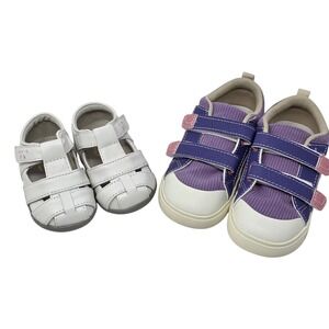 See Kai Run Toddler Shoe Bundle White Leather Sandals 4 Purple Sneakers 9